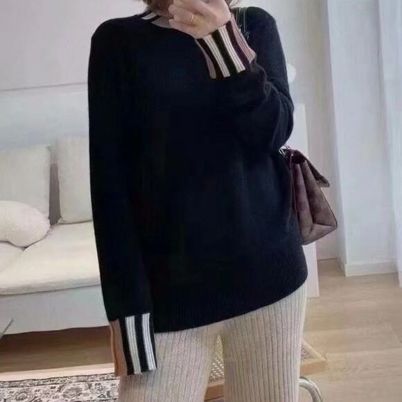 Burberry Icon Stripe Black Cashmere Sweater Size S - Picture 3 of 6